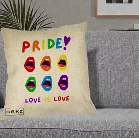 Perna Personalizata Pride Love is Love Curcubeu, 40x40 cm, Crem, Husa Detasabila, Perna Inclusa, BEKZ®