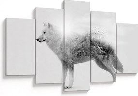 Tablou - Lupul arctic oglindit în peisajul sălbatic, alb-negru (150x105 cm)