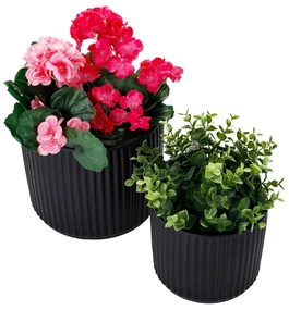 Ghivece de flori din ceramică, set de 2, negru mat, KELSO