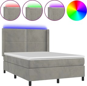 vidaXL Pat continental cu saltea și LED gri deschis 140x190 cm catifea