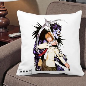 Perna Personalizata Death Note Light si Ryuk Duo, 40x40 cm, Alba Mata, Husa Detasabila, Perna Inclusa, BEKZ®
