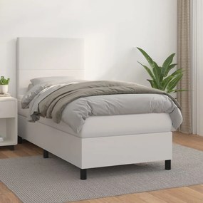 3142696 vidaXL Pat box spring cu saltea, alb, 90x190 cm, piele ecologică