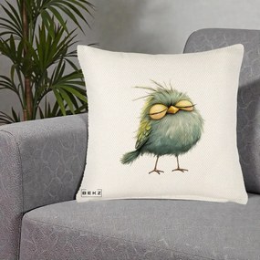 Perna Decorativa Pasare Teal Adormita cu Ochi Galbeni, 40x40 cm, Crem Reliefat, Husa Detasabila, Perna Inclusa, BEKZ®