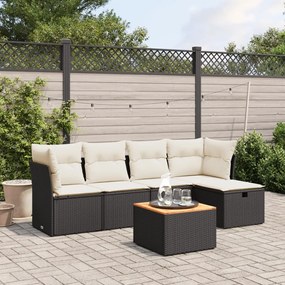 3264710 vidaXL Set mobilier de grădină cu perne, 6 piese, negru, poliratan