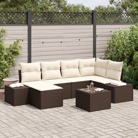 vidaXL Set de canapele pentru grădină 7 pcs maro și crem Rattan poli