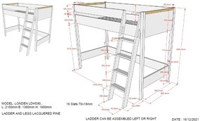 Această combinație LONDON este formată dintr-un dormitor înalt (90x200) cu dulap cu 2 uși, birou și cărucior de birou.