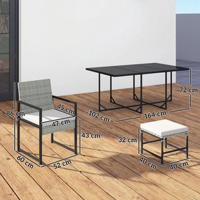 Outsunny Set de dining pentru patio 11 piese, mobilier exterior cu 6 fotolii, 4 pouf, gri | Aosom Romania