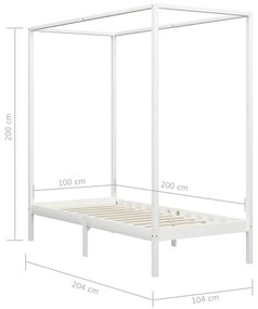 Cadru pat cu baldachin, alb, 100 x 200 cm, lemn masiv de pin Alb, 100 x 200 cm