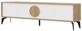 Masă TV albă/în culoare naturală cu aspect de lemn de stejar 180x51 cm Vae – Marckeric