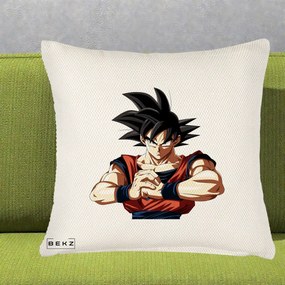 Perna Personalizata Dragon Ball Goku Portret Serios, 40x40 cm, Crem Reliefat, Husa Detasabila, Perna Inclusa, BEKZ®