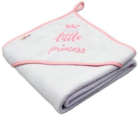 Prosop termal cu glugă bebeluși Baby Nellys Mica Prințesă, 80 x 80 cm - alb, broderie roz 80 x 80