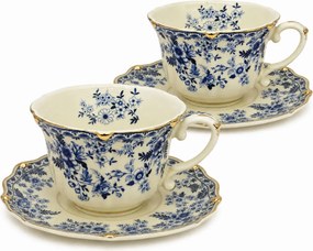 Serviciu Portelan Vintage 2 Cesti si farfurii, Blue Bouquet