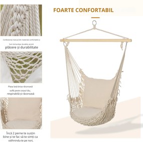 Outsunny Hamac Shabby Chic din Franghie pentru Interior și Exterior, Design Elegant, Alb, Perfect pentru Relaxare | Aosom Romania