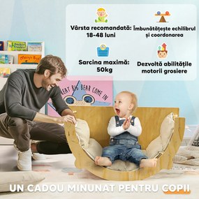 AIYAPLAY Arc Montessori 3 în 1 pentru Copii de 18-48 Luni, Structură de Cățărare, Măsuță și Balansoar cu Pernă | Aosom Romania