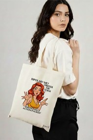 Sacosa de Panza pentru Cumparaturi, Geanta Tote, model Bipolar Emotionally action-packed 38 x 34.5 cm, Alba, BEKZ®