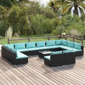 3102145 vidaXL Set mobilier de grădină cu perne, 13 piese, negru, poliratan