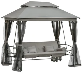 Outsunny Balansoar 3 Posti si Sezlong cu Copertina tip Foisor cu Plasa Impotriva Tantarilor si Perne, Gri Inchis 256x172x248cm
