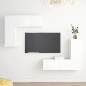 Set dulapuri TV, 4 piese, alb, lemn prelucrat
