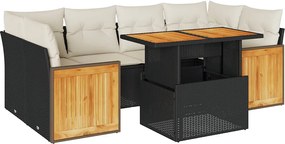 vidaXL Set canapele grădină perne 7 piese negru, poliratan/lemn acacia