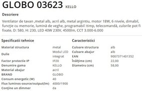 Lustra LED cu ventilator si telecomanda design modern Kello alb
