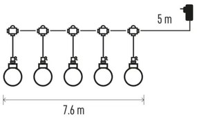 Lanț LED decorativ de exterior 20xLED/12,6m IP44 alb cald