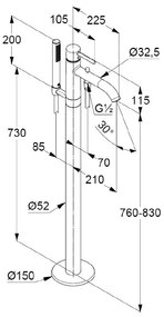 Baterie de cada stativa, Kludi, Bozz, pentru cazile freestanding, crom