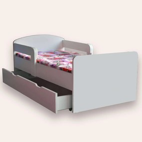 Pat alb cu paravane laterale Personalizabil Mic 2-6 ani 130x60 cm varianta cu sertar si saltea SafeNest CMG51971779264852