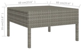 Set mobilier de gradina cu perne, 8 piese, gri, poliratan 3x colt + 3x mijloc + suport pentru picioare + masa, 1