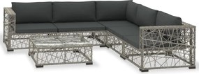 vidaXL Set mobilier de grădină cu perne, 6 piese, gri, poliratan
