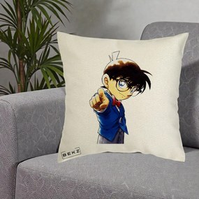 Perna Personalizata Detective Conan Conan Arata, 40x40 cm, Ecru, Husa Detasabila, Perna Inclusa, BEKZ®