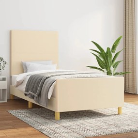 Cadru de pat cu tablie, crem, 80x200 cm, textil Crem, 80 x 200 cm, Design simplu