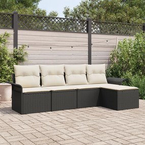 vidaXL Set de canapele pentru grădină cu pernă 5 pcs Negru Rattan poli