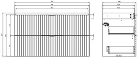 Set dulap baie suspendat 2 sertare lavoar inclus, 100 cm, riflaje 3D negru mat, MDF, Cersanit Tirso 1000x450 mm, Negru mat
