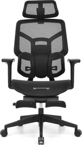 Scaun Ergonomic AirMesh Pro E399-H – Full Mesh, Suport Lombar Reglabil pe Înălțime, Cotiere 4D, Tetiera 3D, Reclinare Automată, Suport Picioare, Negru