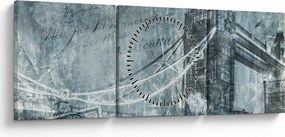 Tablou - Tower Bridge în tonuri reci (cu ceas) (90x30 cm)