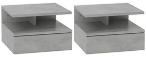 HOMCOM Set de 2 Noptiere Suspendate cu Sertar și Poliță Superioară, 35x32x22.5 cm, Gri | Aosom Romania