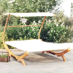 vidaXL Pat de exterior cu baldachin, crem, 165x203x138 cm, lemn masiv