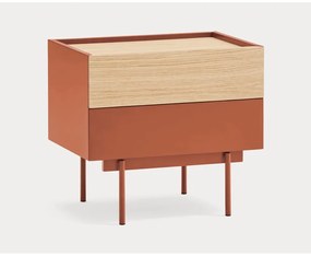 Noptieră cărămiziu-natural cu aspect de lemn de stejar Otto – Teulat