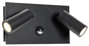 Aplică de perete exterioară neagră cu LED cu senzor de mișcare cu 2 lumini - Simon