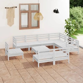 3083060 vidaXL Set mobilier de grădină, 10 piese, alb, lemn masiv de pin