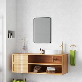 HOMCOM Oglindă de perete oglindă de baie rectangulară cu ramă din aliaj de aluminiu negru pentru dormitor, sufragerie 50 x 70 cm | Aosom Romania