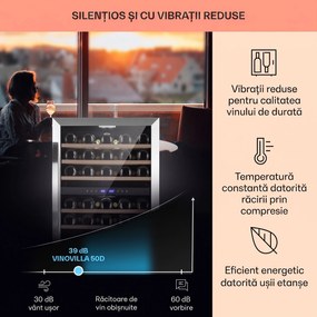 Klarstein Vinovilla 50 Duo, Frigider pentru vinuri cu două zone, 53l, 17 fl., ușă din sticlă în 3 culori