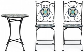 Set masa si scaune pliabile pentru gradina 3 piese multicolor din metal si ceramica, Positano Bizzotto