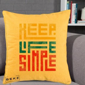 Perna Decorativa Keep Life Simple Colorat, 40x40 cm, Galben, Husa Detasabila, Perna Inclusa, BEKZ®