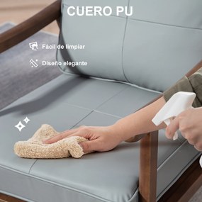 HOMCOM Scaun de Sufragerie Tapitat în PU cu Cadru din Lemn Perne Acolchiate Groase Gri și Lemn de Nucă | Aosom Romania