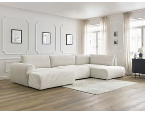 Colțar crem extensibil/cu spațiu de depozitare cu tapițerie din catifea reiată (cu colț pe partea dreaptă/în formă de "U") Lucien – Bobochic Paris