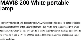 Lampa de exterior portabila IP54 MAVIS 200 alba