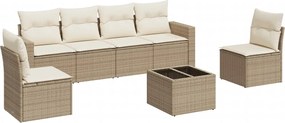 vidaXL Set canapele de grădină, 7 piese, cu perne, bej, poliratan