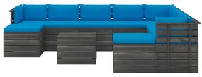Set mobilier gradina din paleti cu perne, 11 piese, lemn de pin Albastru deschis, 1, 11