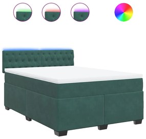 3288615 vidaXL Pat box spring cu saltea, verde închis, 140x190 cm, catifea